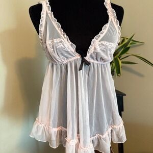 NWT! Victoria Secret  Dreamy pastel pink sheer babydoll with matching thong